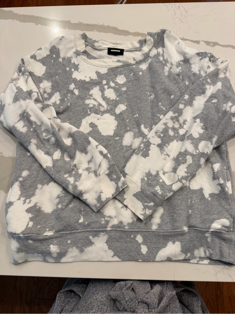 Monrow Gray & White Tie-Dye Crewneck Sweatshirt